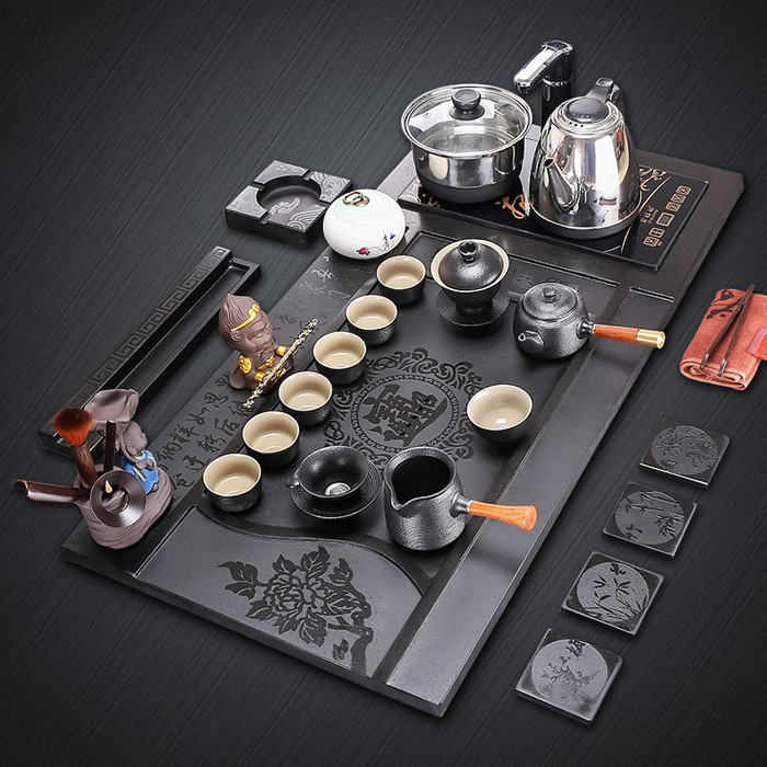 廠家直銷(xiāo)烏金石茶盤(pán)套裝 四合一設(shè)計(jì)帶電磁爐，家用茶臺(tái)定制新選擇